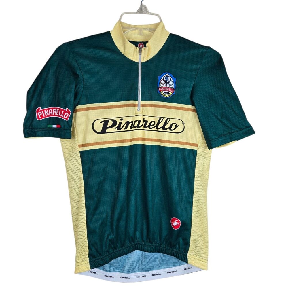 Castelli Pinarello Cycling Jersey Men's Sz M Green Yellow Short Sleeve